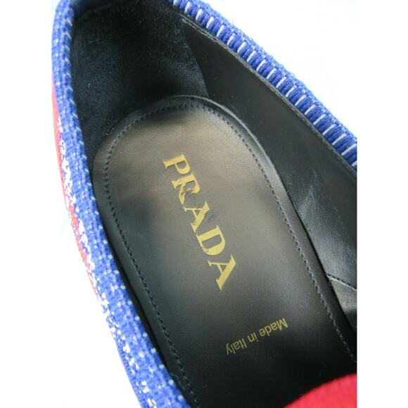 NIB PRADA 2DG098 BLUE RED KNIT LETTERING LOGO MOCCASIN LOAFERS 7.5 US 8.5 ITALY - Picture 12 of 12